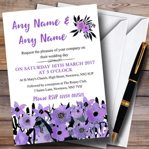 Black & Purple Watercolour Flowers Personalised Evening Reception Invitations - Picture 1 of 1
