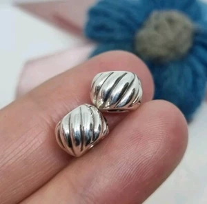 NEW Genuine Pandora Polished Feathered Ribbed Clip Charm X 2 π S925 ALE - Picture 1 of 8