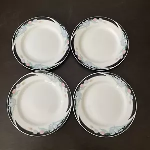 Caravel by Excel China Floral Iris & Tulip, Black Border Set Of 4 BREAD PLATE - Picture 1 of 3