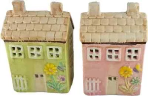 Decorazione 1 piccola casa in ceramica luce a vento primavera con fiore, farfalla, h 16 cm - Foto 1 di 6