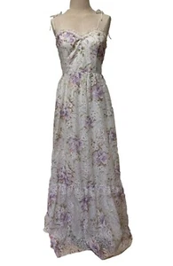Vtg 70s Floral Lace Homecoming Dress Sz M Prairie Cottage Frilly Bridal Gown - Picture 1 of 7