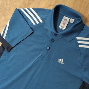 VINTAGE Adidas Adult Mens Sm Polo Shirt Short Sleeve Blue White Logo - Picture 1 of 7