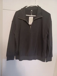 Dressmine Damen 1/4 Reißverschluss Sweatshirt schwarz Medium Langarm Neu mit Etikett - Bild 1 von 4
