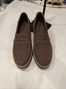 TOMS Cara Penny Loafer Women's Flats, Brown, 9.5, Leather Upper, Walking Shoes - Picture 1 of 14