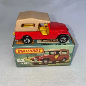 Diecast - MATCHBOX Lesney Superfast - CJ-6 Jeep #53 in Original Box 1977 Vintage - Foto 1 di 7