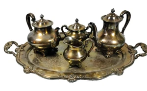 Reed & Barton Regent 5600 Silver-Plated Tea Set - 5 Piece Set with Tray, Vintage - Picture 1 of 9