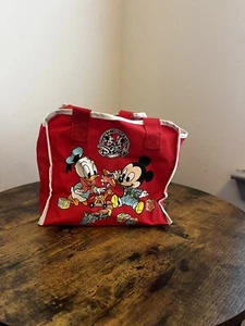 Vintage Walt Disney Disney Babies Out Around Red Mini Tote Bag 1985 Mickey Mouse - Picture 1 of 8