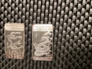 2012  & 2013 YEAR OF THE DRAGON & SNAKE 1/2 OZ 999 FINE SILVER BAR. 1 oz Total - Picture 1 of 11