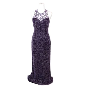 Vintage Purple Scala Silk Beaded Formal Dress Size Medium - Picture 1 of 13