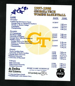 1997-98 Georgia Tech Yellowjackets Basketball Home Magnet Schedule Delta Coke - Picture 1 of 1