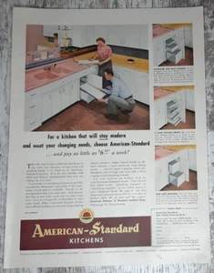 1953 American Standard Vintage Print Ad Cabinets Kitchen Husband Wife Pink Sink - Picture 1 of 1
