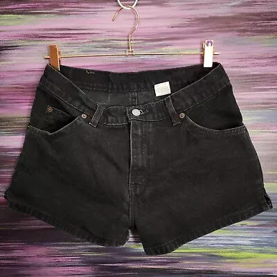 Vintage Levis 912 Gray Tab Jean Shorts Sz 11 Slim Fit Black Side Slits 90s 1997 - Image 1 of 4