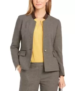 Kasper Petite Houndstooth-Print Blazer - Mocha Multi - Picture 1 of 5