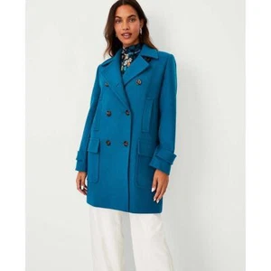 New Ann Taylor Sz Large L Wool Blend Blue Double Breasted Refined Peacoat Jacket - Picture 1 of 6