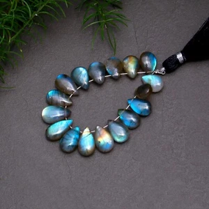 17 Pcs 45 Cts Natural Labradorite Teardrop Gemstone Briolette 7x10-7x13mm#12822 - Picture 1 of 8