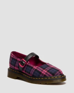 Dr. Martens Women's ELPHIE MARY JANE TARTAN Limited Edition Shoes Black / Pink - Picture 1 of 9