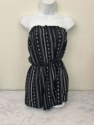 HM Red Floral Sleeveless Pocket Romper Womens Sz 6 Black White Elastic Waist H2 - Image 1 of 4