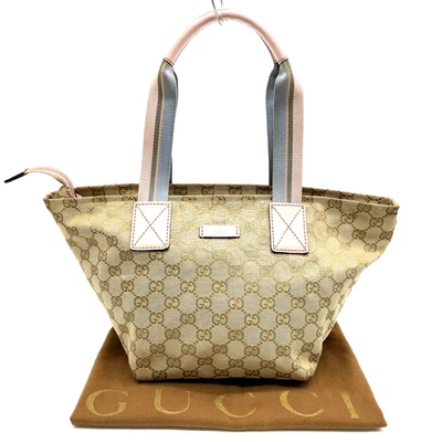 Auténtico Bolso de Mano Gucci GG Lona Rosa Cuero Borde 131228 con Bolsa para el Polvo NS111230 Foto 1 de 4