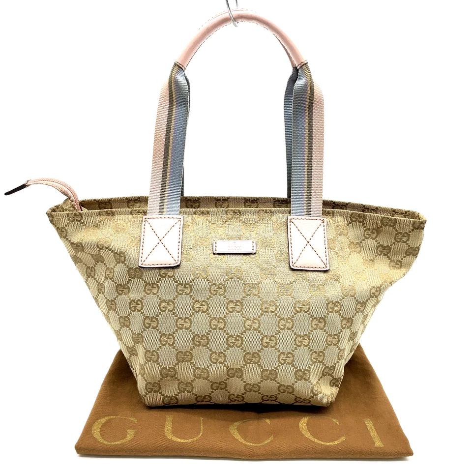 Auth Gucci GG Canvas Pink Leather Trim 131228 Tote Handbag W/Dust Bag NS111230 - Image 1 of 4