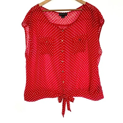 Camisa para mujer FOREVER 21 3x roja blanca a lunares lazo transparente frontal abotonada Top Foto 1 de 4