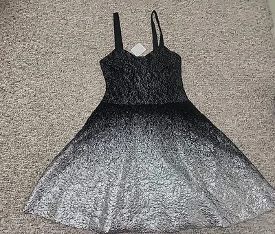 Free People Metallic Ombre Foil Reflected Black Silver Lace S Dress NWT $98 - Image 1 of 4