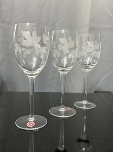 3er Set Rumänische Aperitif geätzte Weingläser Weinblätter 7”T x 2,5” Durchmesser Vintage - Bild 1 von 16