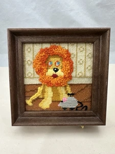 Vintage Handmade Jiffy Needle Point, Framed - 1980 Needlepoint Leo Lion #5582 - Picture 1 of 6