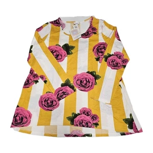 LuLaRoe Womens Size 2XL Lynnae Shirt Yellow Pink Roses Floral Stripes XXL 2X NWT - Picture 1 of 5