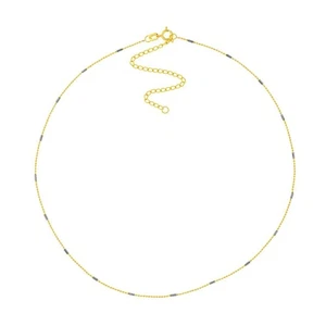 0.95mm Adjustable Beads Saturn Choker Necklace Real 14K Yellow White Gold 16" - Picture 1 of 3