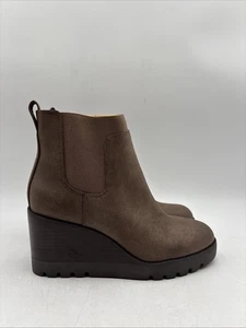 Crown Vintage MARLEEN Brown Faux Leather Pull On Wedge Chelsea Boots, Size 7.5 M - Picture 1 of 5