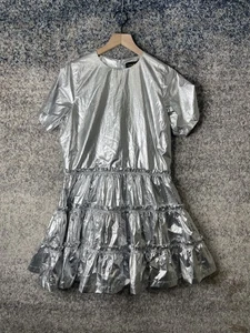 Teddy Fresh Kleid Damen Medium Silber Metallic Rüschen Stufen Kurzarm Party - Bild 1 von 6