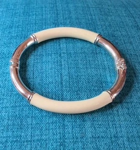 MILOR Sterling Silver 925 Italy Ivory Cream Enamel Hinge Bangle Bracelet - Picture 1 of 6