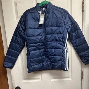 Adidas Puffer Jacket - Womens Blue 3 Stripes Logo A571 - Sz S - Picture 1 of 7
