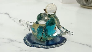 Mdina Glass Bird Figurine on Agate Base – Handcrafted Art Glass Sculpture - Picture 1 of 13