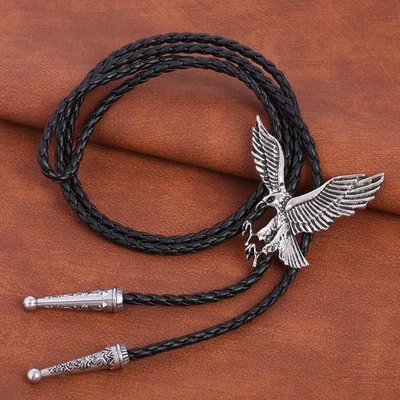 Antiguo collar vaquero de plata con corbata de águila bolo para hombre de novio boda Foto 1 de 4