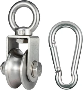 Umlenkrolle Stahlseil mit M8 Karabinerhaken, mit 2 Kugellager, Seilrolle - Bild 1 von 6