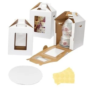 3 Pack Tall Cake Boxes 14x14x16 Inches with Cake Board - Large Disposable - Picture 1 of 7