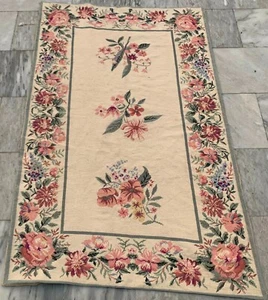 Alfombra vintage francesa Aubusson hecha a mano a punta de aguja alfombra floral decoración del hogar 144X88 cm - Imagen 1 de 11