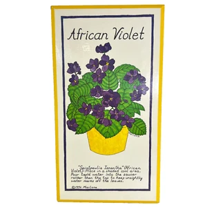 Vintage 1970 African Violet Plaque Orig. Design by Marlene Siff Mod Bohemian - Picture 1 of 7