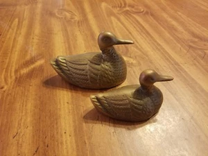 Pair of big and small solid brass Mallard Duck paperweights Leonard SILVER CO - Picture 1 of 5