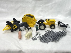 New Ray Farm Motor World Plastic Yellow Tractor Disc Harrow Fence Animals FIgure - Picture 1 of 11