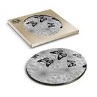 1 x Boxed Round Coasters - BW - Flowery Butterfly Print #36521