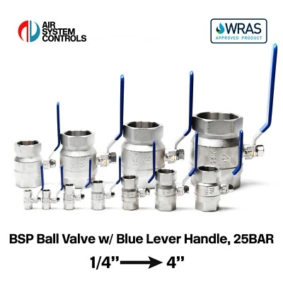 WRAS Approved Brass Ball Valve Full Bore with Blue Lever Handle - BSP 1/4" - 4" - Image 1 of 4