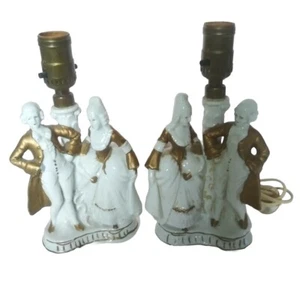 Vtg French Victorian Bridgerton Style Lady & Gentleman Porcelain Figurine Lamps - Picture 1 of 5