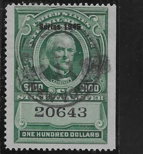 US Scott RD206, Revenue, Stock Transfer, $100, Series of 1945, Used, NG, F/VF - Picture 1 of 1