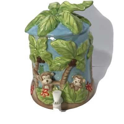 "Dispensador de bebidas de cerámica Sea to Shore Monkeys & Palm Trees grande de 12""- 3 galones" Foto 1 de 4