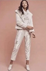 Anthropologie Hei Hei creme gold Pailletten Hose Urlaub Neujahr Pull-On Jogginghose XSP - Bild 1 von 7