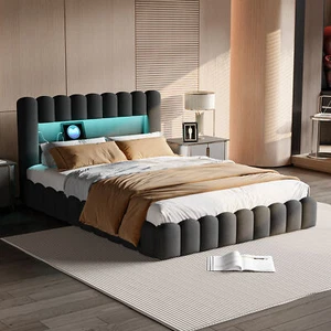 Doppelbett 160x200 Polsterbett Jugendbett Stauraumbett Bettkasten LED Lattenrost - Bild 1 von 10