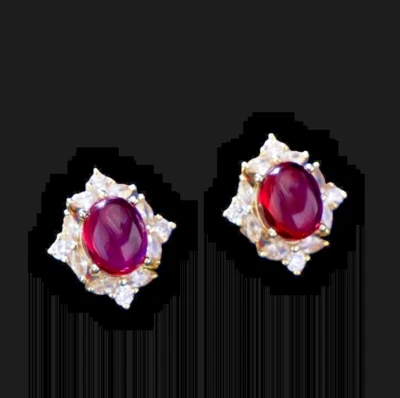 925 Sterling Silver 8x10mm Oval Cabochon Ruby Sapphire 5/8'' Earrings Gemstone - Image 1 of 3