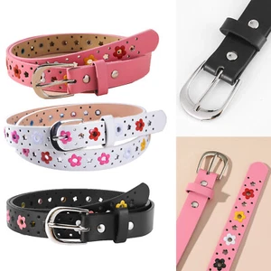 Kid Girl PU Leather Waist Belt with Pin Buckle Hollow Out Flower for Jeans Dress - Picture 1 of 23